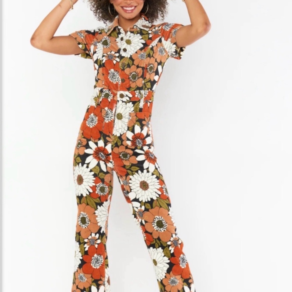 Show Me Your MuMu Floral Collared Cropped Jumpsuit - Orange & White